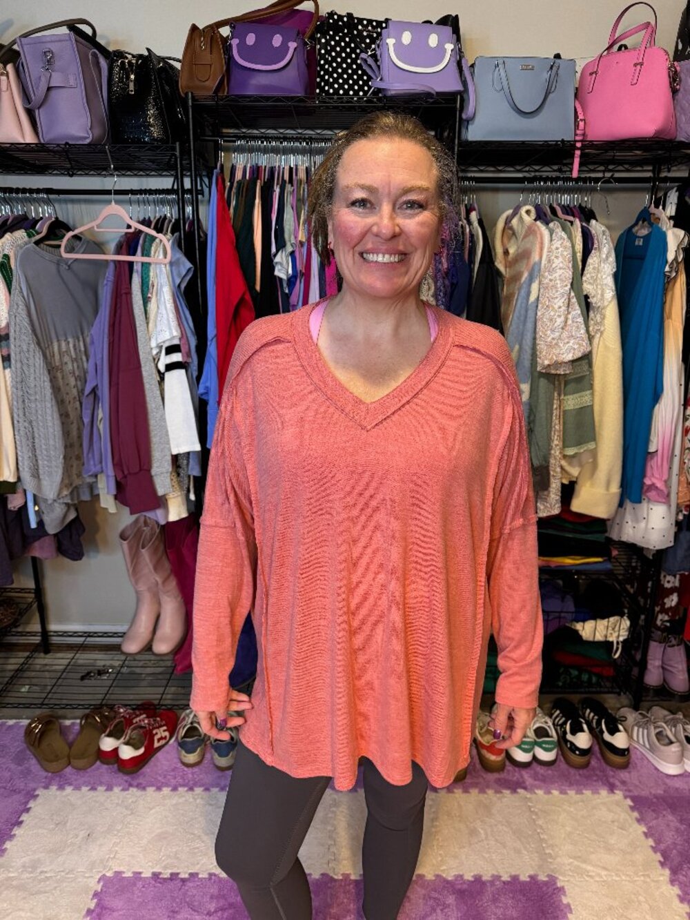 Easel - Long Sleeve Oversized Top - Coral - L - NWT